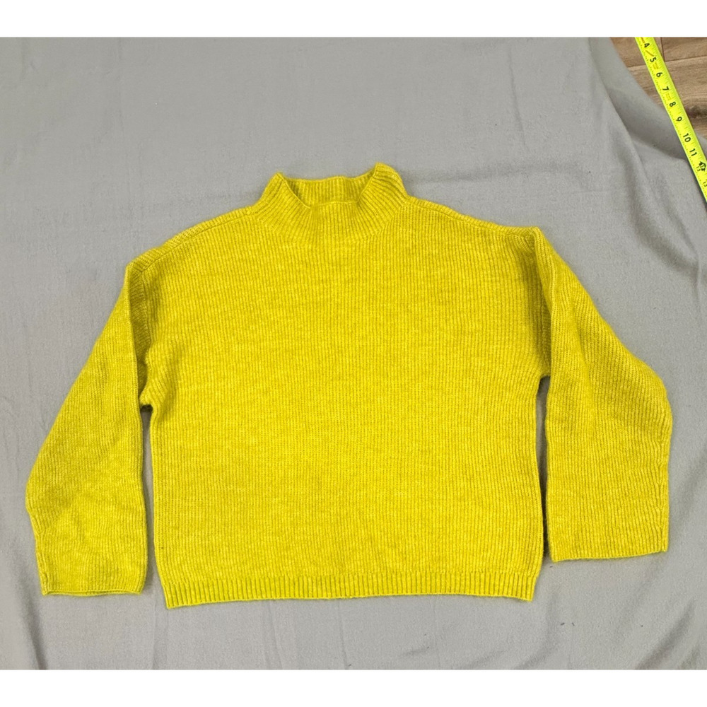 Dkny Sweater Womens L Citronella Wool Blend Knit Funnel Neck Drop Shoulder NWT - Picture 3 of 12